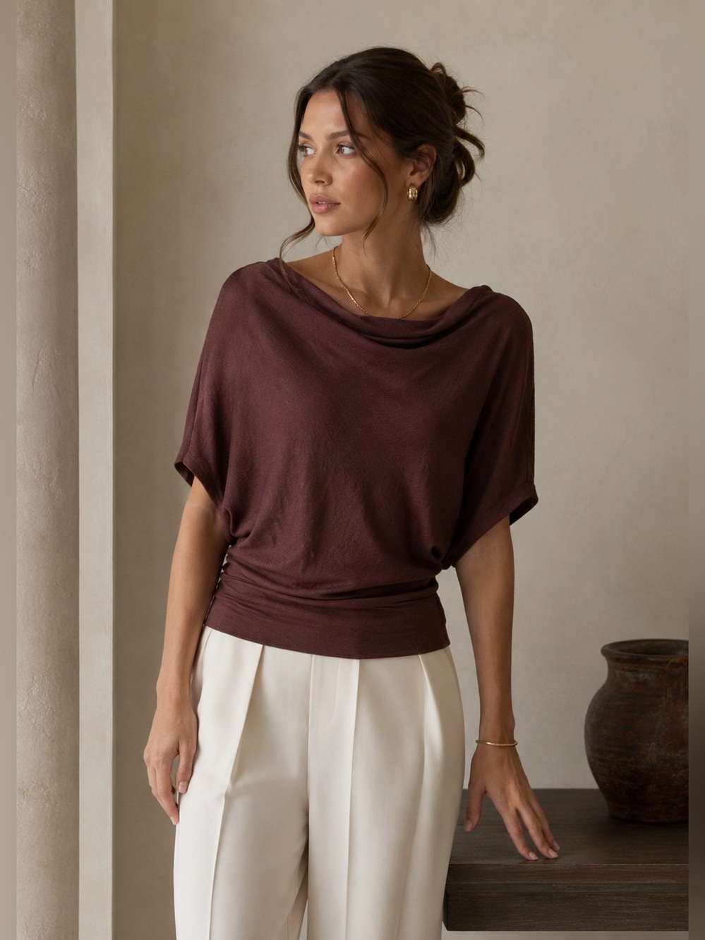 LOFT Burgundy Draped Cowl Neck Batwing Sweater